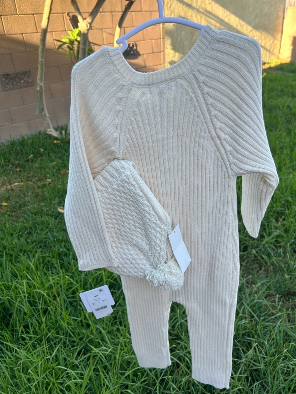 Cream Ribbed Button-Front Knit Romper - Picture 4 of 9